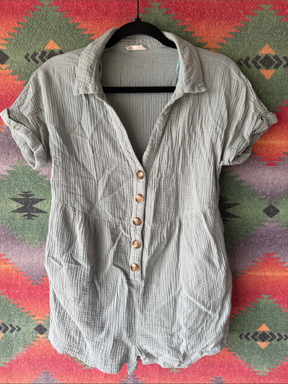 Altar'd State Light Gray Gauze Button Romper
